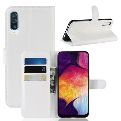 Lichee Pattern Side Flip Wallet Style PU Leather + Soft TPU Card Holder with Stand and Magnetic Buckle Case for Samsung Galaxy A50