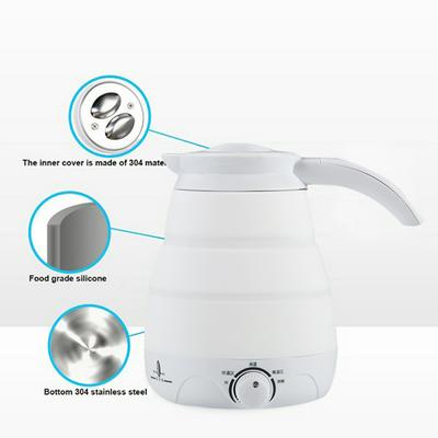 Rotary Button Type 0.6L 110-240V Global Universal Dual Voltage Food Grade Silicone Mini Travel Folding Portable Electric Kettle 
