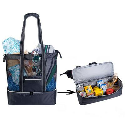 Large Capacity Multi-Function Lightweight Zipper Long Handle Beach Mesh Bag Cooler Tote with Insulated Food Grade Compartment for Outdoor Picnic Camping Traveling