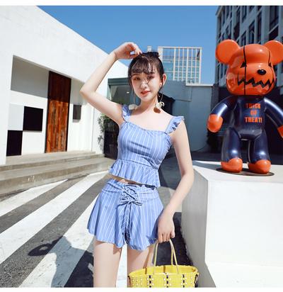 Women's Print Tankini Two Piece Swimsuit with Rattle Hem