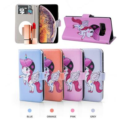 Pegasus Unicorn Pattern with Makeup Mirror PU Leather + Soft TPU with Stand Support and Card Holder and Wallet Slots Protective Case for Samsung Galaxy Note 8 