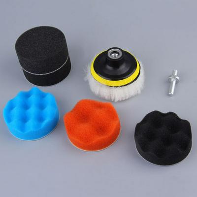 7Pcs 8cm Car Beauty Waxing Polishing Sponge Buffing Pad Self-Adhesive Flat Wave Polishing Wool Wheel Set