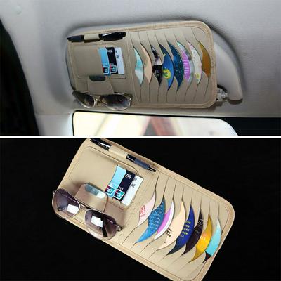 Car CD DVD Holder Disc PU Leather Storage Media Case Sunglasses Card Organizer Sun Visor Sunshade Sleeve Wallet Clips