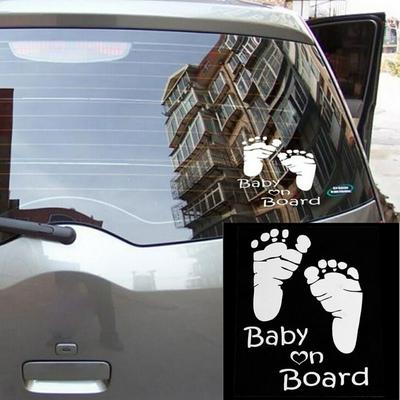 14*10cm Cute Letter Baby On Board Baby Footprints Refective Car Sticker Auto Safety Warning Window Sticker Car Styling Accessories