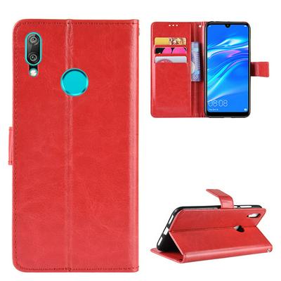 Solid Color Wrist Strap Style Shockproof Side Flip PU Leather + Soft TPU Card Slots with Stand and Magnetic Buckle Wallet Case for Huawei Y7 (2019)