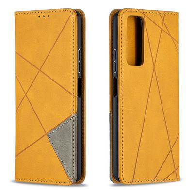 Rhombus Pattern Shockproof PU Leather Wallet Phone Case with Magnetic Closure and Card Slot Wallet Case for HUAWEI P smart 2021