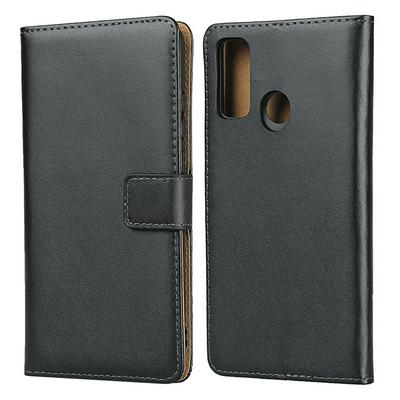 Plain Weave Shock-Absorption Side Flip Genuine Leather + Soft TPU Magnetic Buckle with Card Slots and Stand Wallet Case for Huawei P Smart 2020