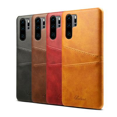Suteni Calf Pattern with Two Card Slots Leather Coated Hard PC Back Cover Protective Phone Case for Huawei P30 Pro