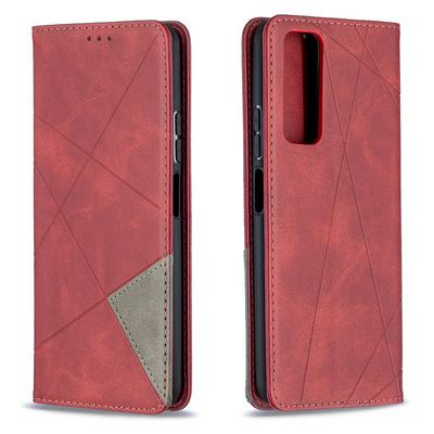 Rhombus Pattern Denim Cloth Anti-Fall Side Flip PU Leather + Soft TPU Picture Frame Stand with Magnetic Closure and Card Slot Wallet Case for HUAWEI Y7a