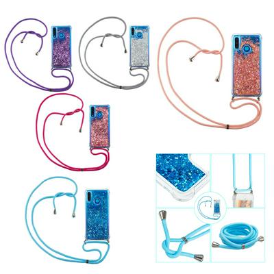 Solid Color Glitter Quicksand Shockproof Anti-fingerprint Soft TPU Back Cover Phone Case with Lanyard for HUAWEI P30 Lite