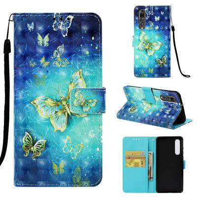3D Cow Dream Catcher Butterfly Colored Painting PU Leather + TPU with Card Slots Wallet Wrist Strap and Stand Cover Case for Huawei P30