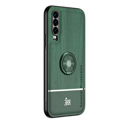 Ultra-thin Bionic Wood Grain Anti-fall Hard PC+ Soft Frame Back Cover Phone Case with Ring Buckle Bracket for HUAWEI P30