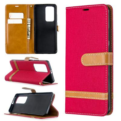 Stitching Color Wrist Strap Style Anti-Fall Side Flip PU Leather + Soft TPU Stand with Magnetic Buckle and Card Slots Wallet Case for Huawei P40 Pro