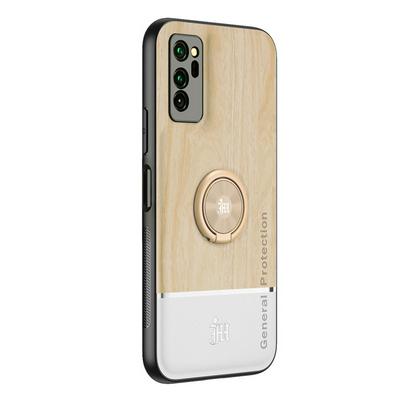 Ultra-thin Bionic Wood Grain Anti-fall Hard PC+ Soft Frame Back Cover Phone Case with Ring Buckle Bracket for HUAWEI Honor V30