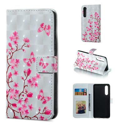 3D Colored Painting Shockproof Anti-Scratch Side Flip PU Leather + Soft TPU Card Slots with Picture Frame Stand and Magnetic Buckle Wallet Case for Huawei P30 
