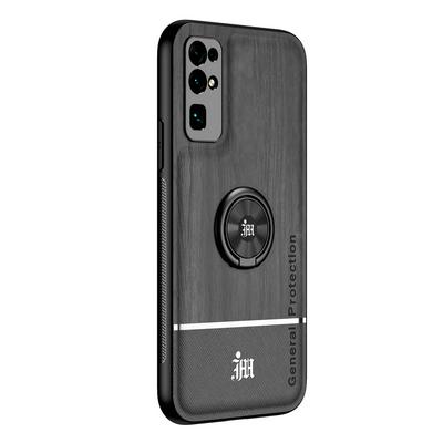Ultra-thin Bionic Wood Grain Anti-fall Hard PC+ Soft Frame Back Cover Phone Case with Ring Buckle Bracket for HUAWEI Honor 30