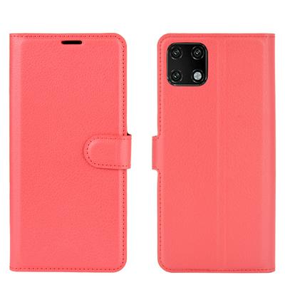 Solid Color Litchi Pattern Shock-Absorption Side Flip PU Leather + Soft TPU Card Slots with Magnetic Buckle and Stand Wallet Case for Huawei Enjoy 20 5G