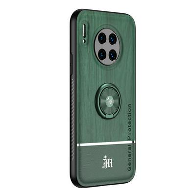 Ultra-thin Bionic Wood Grain Anti-fall Hard PC+ Soft Frame Back Cover Phone Case with Ring Buckle Bracket for HUAWEI Mate 30 Pro