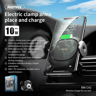 REMAX RM-C42 10W Electric Clamp Arms Outlet Car Rear Vent Hole Hidden Interface Wireless Charging Bracket