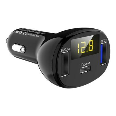 C02 Digital Display QC3.0 Quick Charge 12V/24V Dual USB Port with Type-C Output Car Charger for IOS Android Phones 