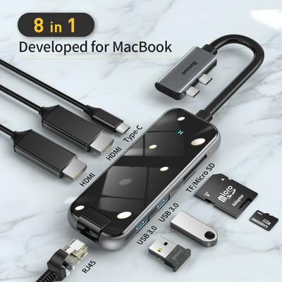 Baseus Extreme Multifunctional HUB Adapter (Dual Type-C to HDMI*2+USB3.0*2+SDTF*1+PD+RJ45) - Space Gray