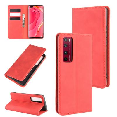 Solid Color Magnetic Attraction Side Flip Shockproof Anti-Scratch PU Leather + Soft TPU with Card Slots and Stand Wallet Protective Case for Huawei Nova 7 Pro 5G