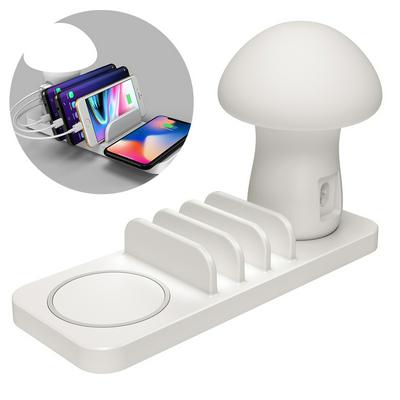 Wireless Charging Station writh 3-USB Port Mushroom LED Night Light
