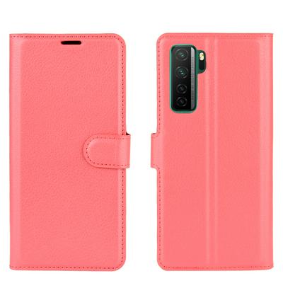 Solid Color Litchi Pattern Shock-Absorption Side Flip PU Leather + Soft TPU Card Slots with Magnetic Buckle and Stand Wallet Case for Huawei Nova 7 SE 