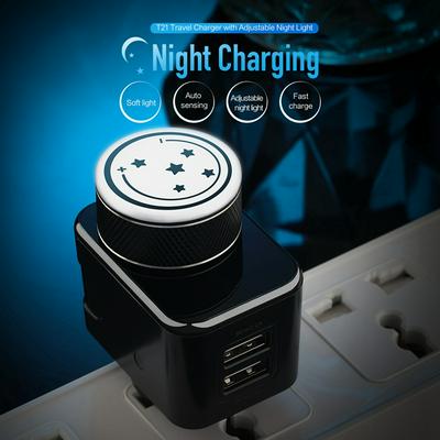 ROCK T21 Apple Charger Adjustable Night Light Travel Charger Android Universal Charger T21QC Xiaomi Huawei Samsung