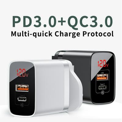 Basel Mirror Lake PPS Intelligent Digital Display Charger Dual QC3.0 UK Plug 18W Fast Charge Mobile Phone Charging Foldable Charger