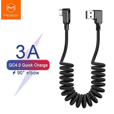 Mcdodo CA-7310 90° Elbow Retractable Car Spring Type-C LED 3A Quick Charge 4.0 Data USB Cable for Huawei Xiaomi Samsung S10 One Plus 