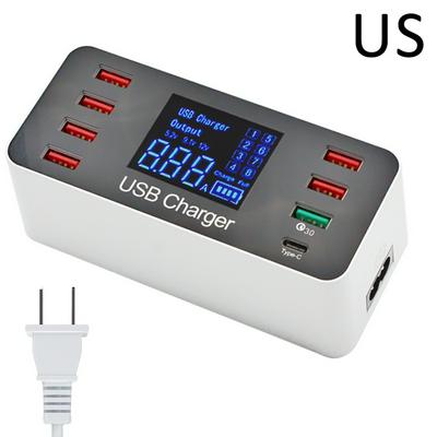 Qualcomm 40W QC3.0 Type-C With LED Display 8 Ports USB HUB Charger Desktop Wall Charger for Samsung Note 9 iPhone X Xs XR 8 7 iPad 9.7 Pro 11 2018 Charger  