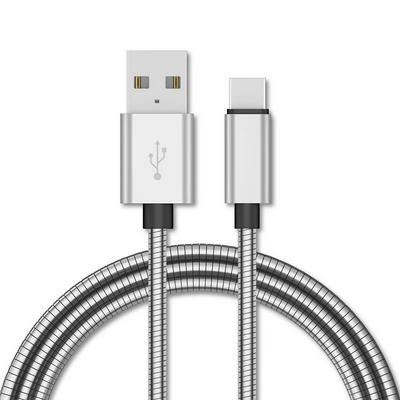 Type-C USB-C 1M Stainless Steel Spring Wire USB Cable Charging & Data Syncing Data Line  