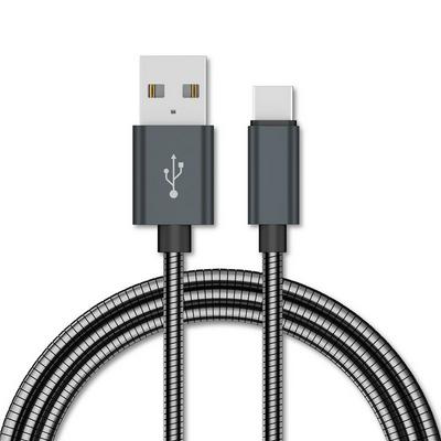 Type-C USB-C 2M Stainless Steel Spring Wire USB Cable Charging & Data Syncing Data Line  
