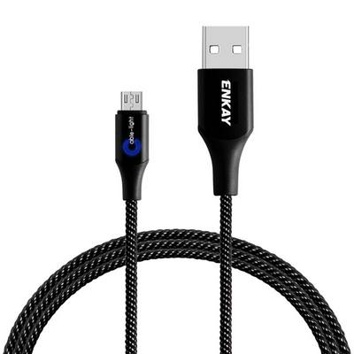 ENKAY ENK-CB304 Nylon Round Cable USB 2.0 to Micro USB Interface 2.4A 1m Fast Charging Data Line with Smart Breathing Light 