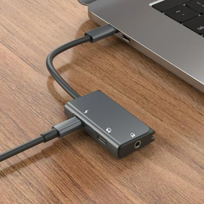 WiWU LT02 Pro 3 in 1 Type-C to Dual Type-C + 3.5mm Jack with Microphone Audio Adapter for Smartphones 