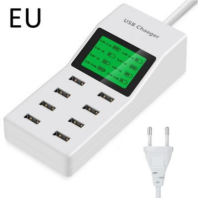 EU/US/UK Plug Dynamic LCD Display Universal 8-Port AC Power Travel Smart USB Wall Charger Socket for Phone Tablet Camera