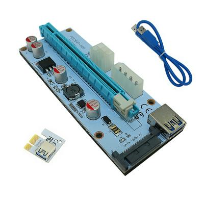 3 in 1 4pin 4 pin molex pci-e riser card 6 pin riser sata pcie 1x naar 16x pci express riser card LED licht 008 S voor mijnwerker