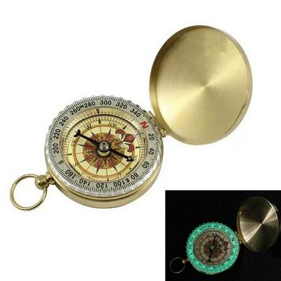 Outdoor Camping Hiking Portable Pocket Brass Copper Compass Navigation with Noctilucence Display