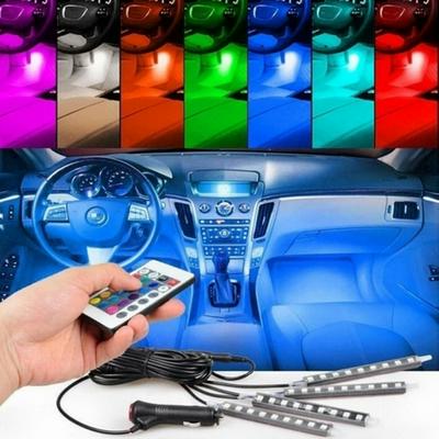 4pcs/set 7 Color LED Car Interior Lighting Kit Car Styling Interior Decoration Atmosphere Light with Wireless Remote Control
