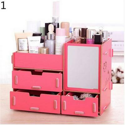 26.5*14.5*19cm Drawer Type Creative DIY Multi-Function Wooden Office Home Desktop Sundries Cosmetic Jewelry Storage Box with Mirror