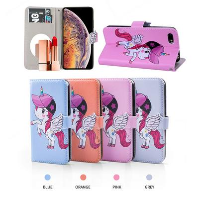Pegasus Unicorn Pattern with Makeup Mirror PU Leather + Soft TPU with Stand Support and Card Holder and Wallet Slots Protective Case for Huawei Y5 (2018) / Y5 Prime (2018)