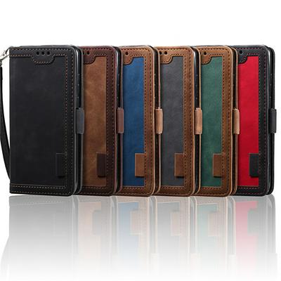 Retro Stitching Color Wrist Strap Style Side Flip Anti-Drop PU Leather + Soft TPU Picture Frame Card Slots with Magnetic Buckle and Stand Wallet Case for Huawei P30 Lite