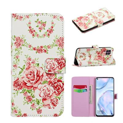 Color Painted Relief Pattern Side Flip Shockproof PU Leather Wallet Phone Protective Case with Stand and Card Slots for HUAWEI P40 Lite