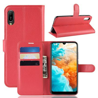Lichee Pattern Side Flip Wallet Style PU Leather + Soft TPU Card Holder with Stand and Magnetic Buckle Case for Huawei Y6 Pro (2019) 