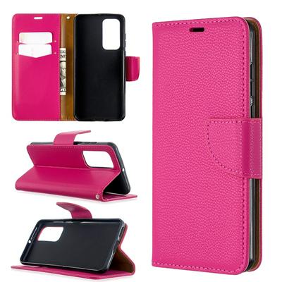 Solid Litchi Pattern Wrist Strap Style Anti-Fall Side Flip PU Leather + Soft TPU Stand with Magnetic Buckle and Card Slots Wallet Case for Huawei P40