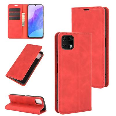 Solid Color Retro Magnetic Attraction Side Flip Shockproof PU Leather + Soft TPU with Card Slot and Stand Wallet Case for Huawei Enjoy 20 5G