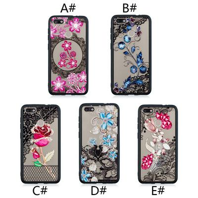 Diamond Studded 3D Colored Painting Lace Pattern TPU Back Cover Case for Huawei Enjoy 7 / Y6 Pro (2017) / P9 Lite Mini 
