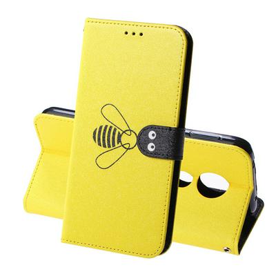 Bee Pattern Shockproof PU Leather + Soft TPU with Strap Card Slots Stand Wallet Protective Case for Motorola Moto G7 Play