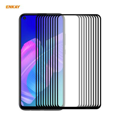 10PCS ENKAY Straw Hat Prince 0.26mm 9H 2.5D Full Glue Full Cover Tempered Glass Protective Film for HUAWEI P40 Lite E